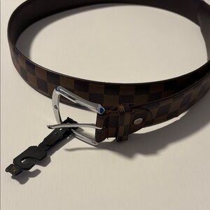 Men's Brown Checker Pattern Leather Belt